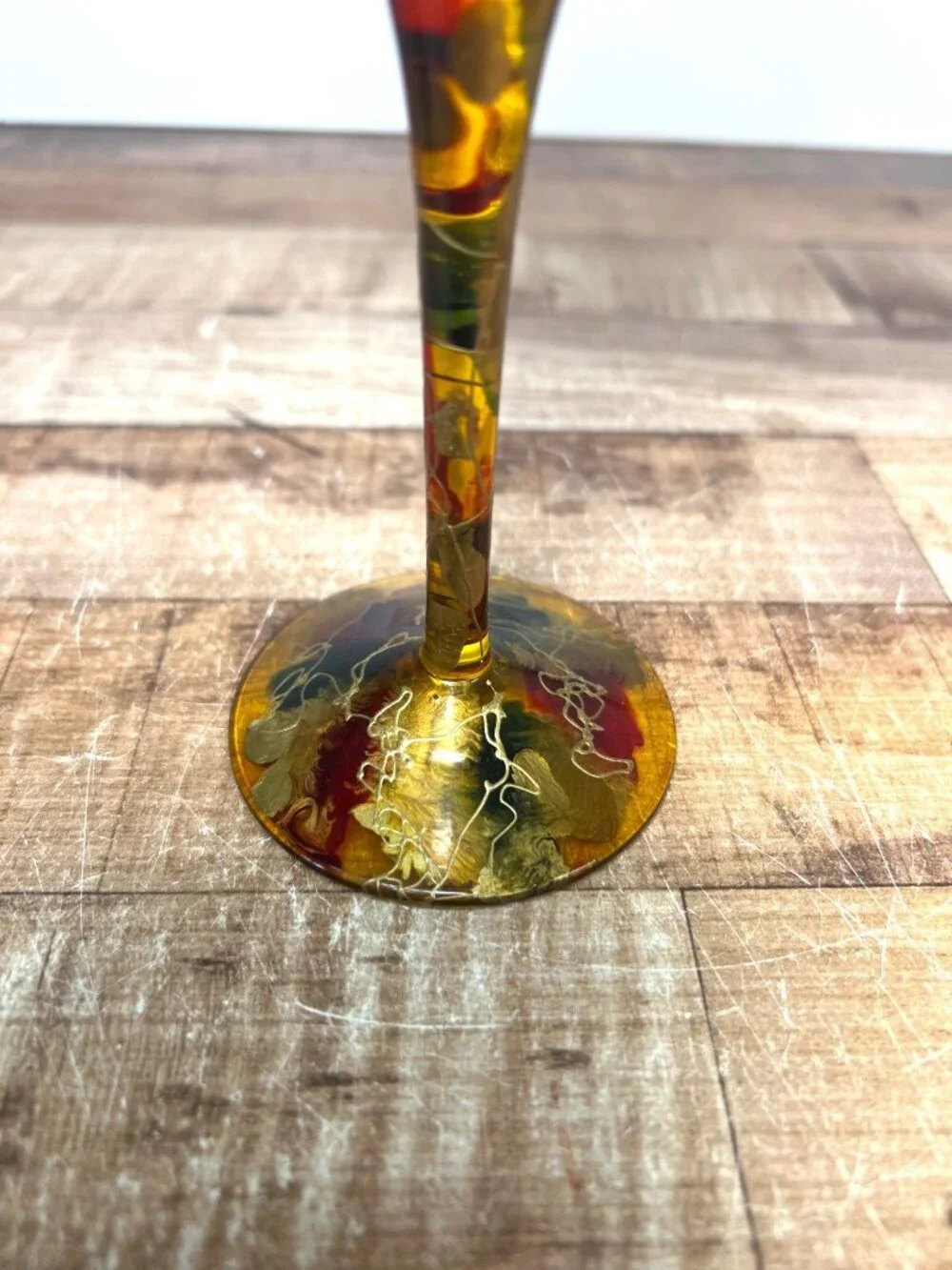 Royal Danube Champagne Glass Hand Painted Abstract Romania Crystal Stemware 10.5